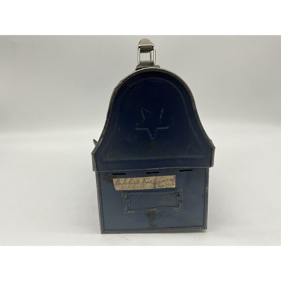 Vintage 1940's Era Dome Top Metal Lunch Box by American Thermos Bottle Co Blue. - Picture 9 of 16